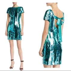 Nwt Aidan Mattox Turquoise Blue Aqua Mint And Teal Green Sequined Cocktail Party Dress W/ Silky Bow Tie - Brand New W Tags !!! Perfect Condition Blue Mini Dress For Holiday, Blue Mini Dress For Holidays, Fitted Blue Mini Dress For Holiday, Blue Short Sleeve Dress For Party Season, Blue Mini Holiday Dresses, Chic Blue Holiday Dresses, Holiday Blue Mini Dresses, Fitted Knee-length Mini Dress For Holiday, Fitted Dresses For Spring Holiday