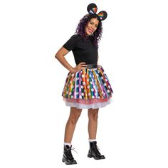 a woman wearing a mickey mouse costume