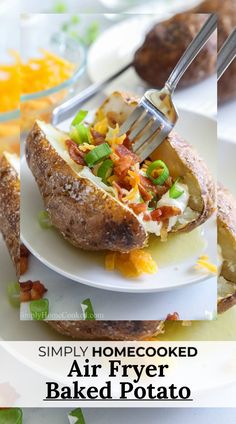 This Air Fryer Baked Potato is cooked to perfection. Crispy skin on the outside and a light and fluffy inside, this side will taste great with all your favorite meals – or even be the main dish! Baked Potato Recipe, Air Fryer Baked Potato, Baked Potato Recipes, Air Fryer Recipes Chicken, Comfort Food Southern, Comfort Food Recipes Dinners, Air Fryer Healthy, Potato Recipe, Easy Comfort Food