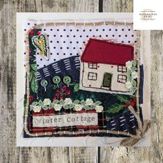 Winter Cottage slow stitch kit for beginners.   A relaxing project to work on, as you carefully embellish the fabric with each thoughtful stitch, creating a unique Winter scene. Slow stitching is a creative, mindfulness activity. It keeps your hands occupied and focuses the mind, as you allow your artistry and imagination to come to the fore.  It's so freeing and simple to do.  Lay out or layer up your pieces in a pleasing arrangement - like a collage - and use your needle and thread to stitch together. Cut your fabrics however you wish to create your design.  You can produce something beautiful and unique to you, even if you have limited sewing experience, or haven't sewn since school.  Kit contains *A unique free motion machine embroidered picture of a cottage on felt - designed and hand Blessing New Home, Ireland Art, Freehand Machine Embroidery, Art Quilting, Kerry Ireland, Irish Landscape, Textiles Artwork, Fabric Postcards, Landscape Quilts