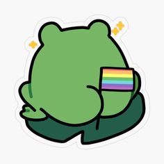 a green frog sticker with the american flag on it's chest and arms crossed