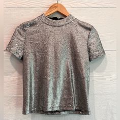 Adorable Sequin Top Short Sleeves New Without Tags Great Condition Make Me An Offer, I Accept Most. Silver Crew Neck Top For Party, Zara Top For Night Out Party Season, Zara Top For Party Night Out, Fitted Zara Top With Sequins, Zara Sequined Tops For Night Out, Fitted Silver Top By Zara, Fitted Silver Zara Top, Silver Sequin Top, Silver Sequin