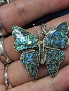 Vintage abalone silver plated butterfly Brooch pin Iridescent Brooch Jewelry Gift, Iridescent Brooch Jewelry For Gifts, Silver Butterfly Pins For Gift, Double Heart Ring, Porcupine Quills, Butterfly Brooch, Sterling Silver Heart, Silver Heart, Brooch Pin