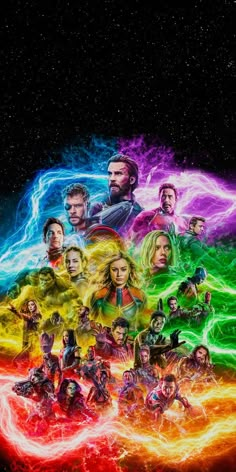 the avengers endgame movie poster with many different characters and their names on it's side