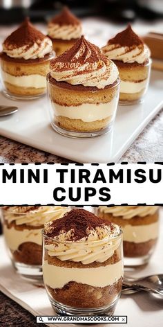 mini trirami cups with whipped cream and chocolate toppings