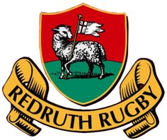 the redruth rugby club logo is shown in yellow and green with a sheep holding a flag