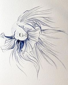 a drawing of a fish with long hair on it's head and an eyeball in its mouth