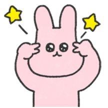 a drawing of a pink bunny with stars on its head and hands in the air