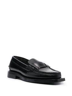 Hereu Sineu Leather Loafers - Farfetch Luxury Low-top Loafers With Rubber Sole, Black Leather Sole Loafers For Semi-formal Occasions, Black Square-toe Calf Leather Loafers, Black Loafers With Leather Footbed, Medium Width, Luxury Black Semi-formal Loafers, Patent Leather Loafers, Iconic Bags, Flat Boots, Rubber Heels