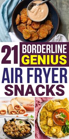 text 21 borderline air fryer snacks, air fryer snack collage Easy Air Fryer Snacks, Air Fryer Snack Recipes, Air Fryer Pickles, Air Fryer Snacks, New Air Fryer Recipes, Air Fryer Recipes Snacks, Pizza Roll, Air Fried Food, Air Fryer Oven Recipes