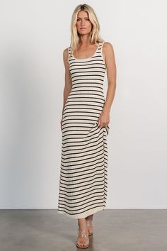 Jesse Ribbed Tank Maxi Dress | Ivory + Black Maxi Dress Casual, Solid And Striped, Baltic Born, Tank Maxi Dress, Effortlessly Chic Outfits, Long Dress Casual, Striped Midi Dress, Flattering Dresses, Bodycon Fashion