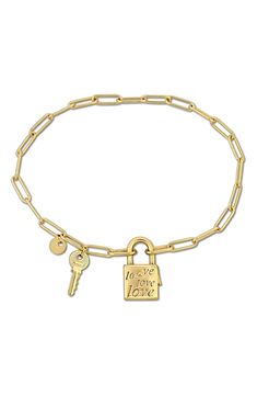 Lock and key charms enhance the gleam of a delicate bracelet that makes a beautiful addition to your wrist stack. Sterling silver or goldtone plated sterling silver Made in Italy Padlock Bracelet, Bracelet Lock, Wrist Stack, Wrist Stacks, Key Charms, Locks & Key, Lock And Key, Dream Jewelry, Paper Clip