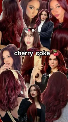 Intense Cherry Red Hair, Hair Color Cherry Red, Garnier Red Hair Color, Wine Colour Hair, Wine Red Hair Aesthetic, Cherry Hair Aesthetic, Deep Cherry Red Hair Burgundy, Cherry Wine Red Hair, Aesthetic Hair Colour