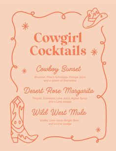 the menu for cowgirl cocktails