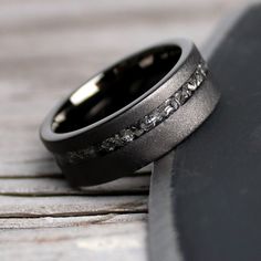 Black Meteorite Wedding Band From Thorum A Black Wedding, Mens Wedding Rings Tungsten, Meteorite Wedding Band, Gibeon Meteorite, Antler Ring, Ring Rosegold, Black Wedding Band, Meteorite Ring, Tungsten Wedding Rings