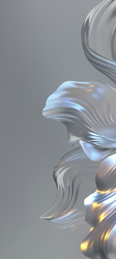 an abstract image of white and silver waves on a gray background with light reflection in the middle