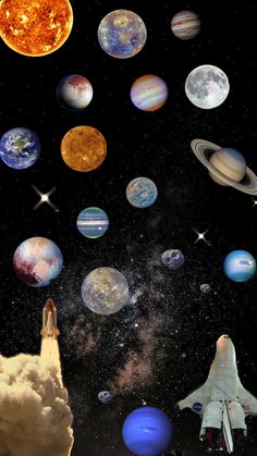 an artist's rendering of the solar system with planets and stars in the background