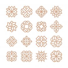 a set of nine celtic knots in various shapes and sizes, all with different patterns