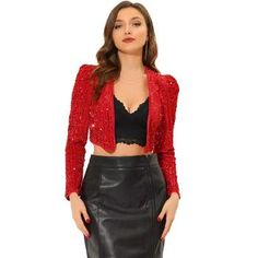 This glitter bomber jacket is fashionable and chic, and it helps you show your unique charming. Lattice-shaped sequins bring fun to this sparkle jacket which you are ready to wear for party night. The Allegra K Sequin Jacket is always a delectable choice! It has a cropped design that easily matches your mini skirt for a fashion look. Trendy Party Outerwear With Zipper Closure, Fitted Outerwear With Contrast Sequin For Party Season, Trendy Cropped Jacket For Party, Trendy Cropped Winter Jacket For Party, Fall Fitted Outerwear With Contrast Sequin, Fitted Contrast Sequin Outerwear For Fall, Fitted Cropped Jacket For Winter Party, Sparkle Jacket, Sequin Jacket