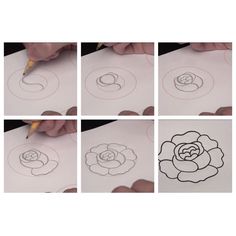 four pictures showing how to draw a flower