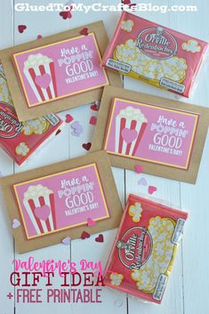 four valentine's day cards with popcorn on them