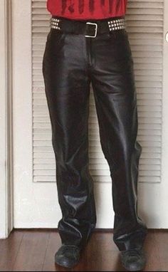 "Vintage 90's black leather motorcycle pants Button closure Traditional zippered fly Four outside pockets plus small functional coin pocket Fixed nylon insulated lining Exterior is in excellent condition with minimal wear Interior is in great condition Labels are intact Name on label - Xelement advanced motorcycle gear Size on label - 32 Approximate Measurements: Waist 31\"- 32\" Upper Thigh 22\" Inseam 32.5\" All measurements are taken seam to seam while laying flat. Double the underarm to unde Loose Leather Pants, Leather Pants Men, Leather Motorcycle Pants, Mens Leather Pants, Motorcycle Pants, Black Leather Pants, Motorcycle Leather, Belted Jacket, Motorcycle Gear