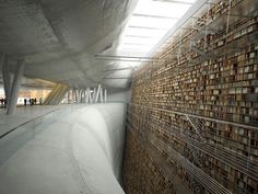 the interior of a building that is made out of books