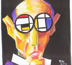 a painting of a man with glasses on his face