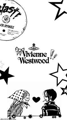 various black and white logos with stars on them, including the words viviene westwood