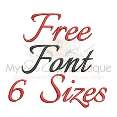 the text free font 6 sizes is shown in red and black on a white background