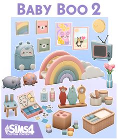 an image of baby boo 2 poster with toys and pictures on the wall behind it