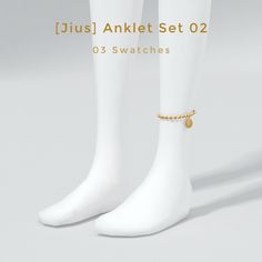 two pairs of white socks with gold anklets and a chain on the bottom one