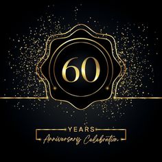 the 60th anniversary celebration with gold confetti and sparkles on a black background