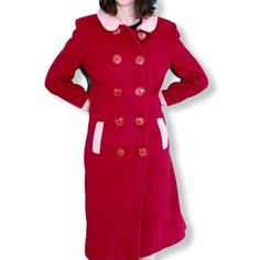 Excellent Condition Candy Cane Ms. Maisel Madmen 1940 1950’s Style Holiday Perfect Measurements Upon Request Euro Sz 1 Fitted Retro Pink Outerwear, Fitted Vintage Red Outerwear, Red Double-breasted Pea Coat With Button Closure, 1950’s Style, Mad Men, Wool Coat, Jackets & Coats, Jackets For Women, Wool