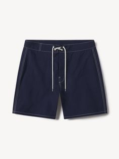 Vintage-inspired nylon board shorts with tie front. | Buck Mason Men's Japanese Oxford Board Short in Navy, Size 28 | Nylon Navy Nylon Beachwear Bottoms, Navy Nylon Swim Trunks For Summer, Navy Nylon Shorts For Summer, Jefferson White, Buck Mason, Birthday Suit, Raw Denim, Mens Spring, Suit Shop