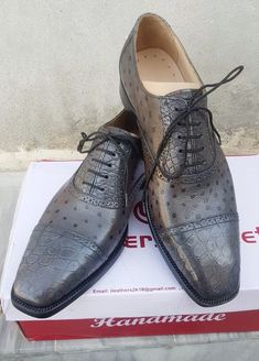 Crafted Leather Mens Gray Classic Ostrich and Crocodile Texture Leather Lace up Alligator Dress Oxford Shoes on Storenvy Crocodile Texture, Quality Leather Boots, Custom Design Shoes, Oxford Dress Shoes, Oxford Dress, Leather Lace, Grey Fashion, Leather And Lace, Leather Craft