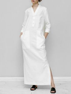 SkuCY-!130210MaterialRamie Cotton , >80%Cotton StyleLoose , Plus Size , Long Sleeves FeatureSplit-joint , Solid Color NecklineV-neck OccasionCasual , Urban , Simple SeasonsSpring , Summer , Autumn , Winter TypeMaxi Dresses ColorWHITE,BLACK,COFFEESizeS,M,L,XL,2XL,3XL,4XL,5XL Please consult the size chart we provide for this item's measurements to help you decide which size to buy.Please note: There may be 1-3cm differ due to manual measurement.CMINCHBustWaistShoulderSleeveLengthS9610038.7558.4126 Vestidos Retro, Winter Typ, Dress Sleeve Length, White Cotton Dress, Cotton Linen Dresses, Vestidos Vintage, White Midi Dress, White Maxi Dresses, Ladies Fashion