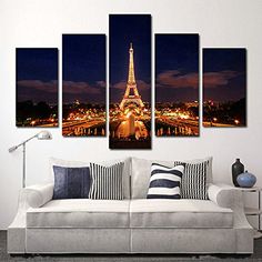 the eiffel tower lit up at night in paris, france multi panel canvas wall art