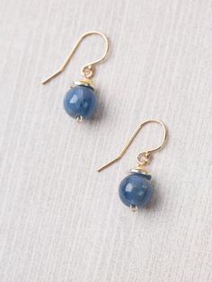 Kyanite Ball Dangles Anne Vaughan | Gold Filled Earrings | Light Years Simple Beaded Earrings, Simple Bead Earrings, Floyd Virginia, Diy Earrings Dangle, Handmade Pearl Jewelry, Homemade Earrings, Diy Earrings Polymer Clay, Handmade Gold Jewellery, Designer Handmade Jewellery