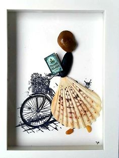 there is a shell and a book in the frame