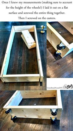 the instructions for how to build a diy bed frame with wheels and wood slats