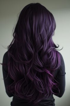 Purple Shades Hair, Midnight Purple Hair, Purple Hair Ideas, Deep Purple Hair, Balayage Long Hair, Hair Styles Ideas, Midnight Purple, Medium Curly Hair Styles