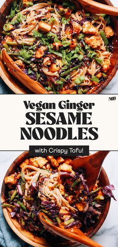 vegan ginger sesame noodle salad with crispy tofu is an easy and healthy side dish