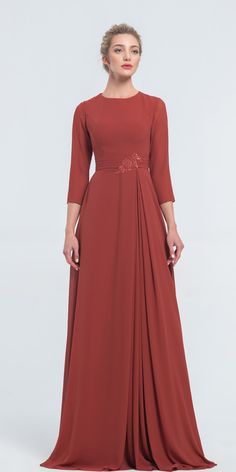 Modest Chiffon Rust Colored Bridesmaid Dresses with Sleeves Chiffon Dress With 3/4 Sleeves For Formal Occasions, Chiffon Dress With 3/4 Sleeves For Formal Events, Formal Chiffon Dress With 3/4 Sleeves, Elegant Half Sleeve Chiffon Dresses, Elegant Half Sleeve Bridesmaid Dress, Bridesmaids Gowns With Sleeves, Women Dresses Casual Summer, Long Sleeve Bridesmaid Dress, Bridesmaid Dresses With Sleeves