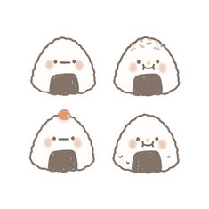 three sushis with different expressions on them