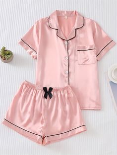 Faster shipping. Better service Pijama Satin, Pyjama Satin, Cute Pjs, Cute Pajama Sets, Bow Shorts, Short Pj Set, Cute Pajamas, Satin Pyjama Set, Looks Street Style