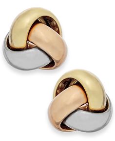 A chic embrace. Expertly polished, these love knot stud earrings are set in 14k yellow, white and rose gold. Approximate diameter: 1/3 inch. How To Clean Gold, Clean Gold Jewelry, Knot Stud Earrings, Knot Studs, Love Knot, Mens Gift Sets, Baby Clothes Shops, Modern Jewelry, Pumps Heels