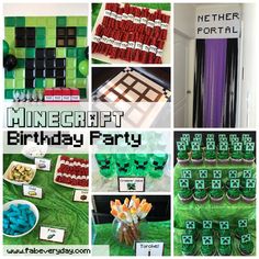 a collage of photos with the words minecraft birthday party written on them and other pictures