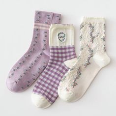 Cute Cotton Socks For Spring, Trendy Cotton Socks For Spring, Trendy Purple Cotton Socks, Purple Gingham, Flower Socks, Floral Socks, Cottagecore Style, Cottagecore Fashion, Fits Clothes