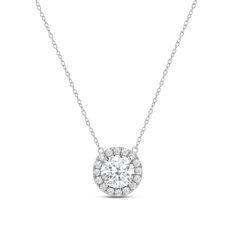 That one piece that will inject a shot of glamour into your looks. This white gold necklace features round diamond surrounded by a halo of smaller round diamonds. Four prongs secure the center diamond in place. The timeless look of this necklace allows you to pair it with almost any of your favorite outfits. White Gold Necklace, White Gold Necklaces, Lab Created Diamonds, Round Diamond, Round Diamonds, Diamond Necklace, Halo, Favorite Outfit, Gold Necklace